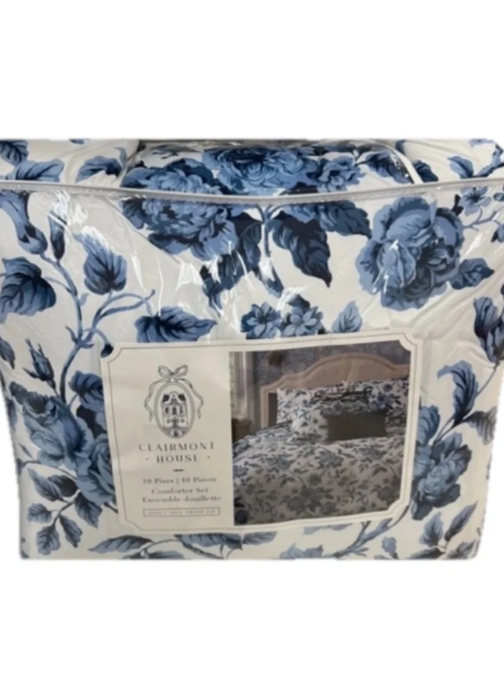 Clairmont House Blue and White Floral King Comforter Set 10 Pieces